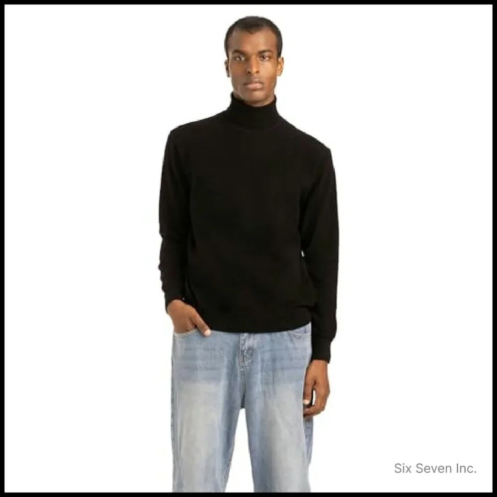 Men's Turtleneck Sweater Wool Cashmere Blend Classic Elegant Pullover